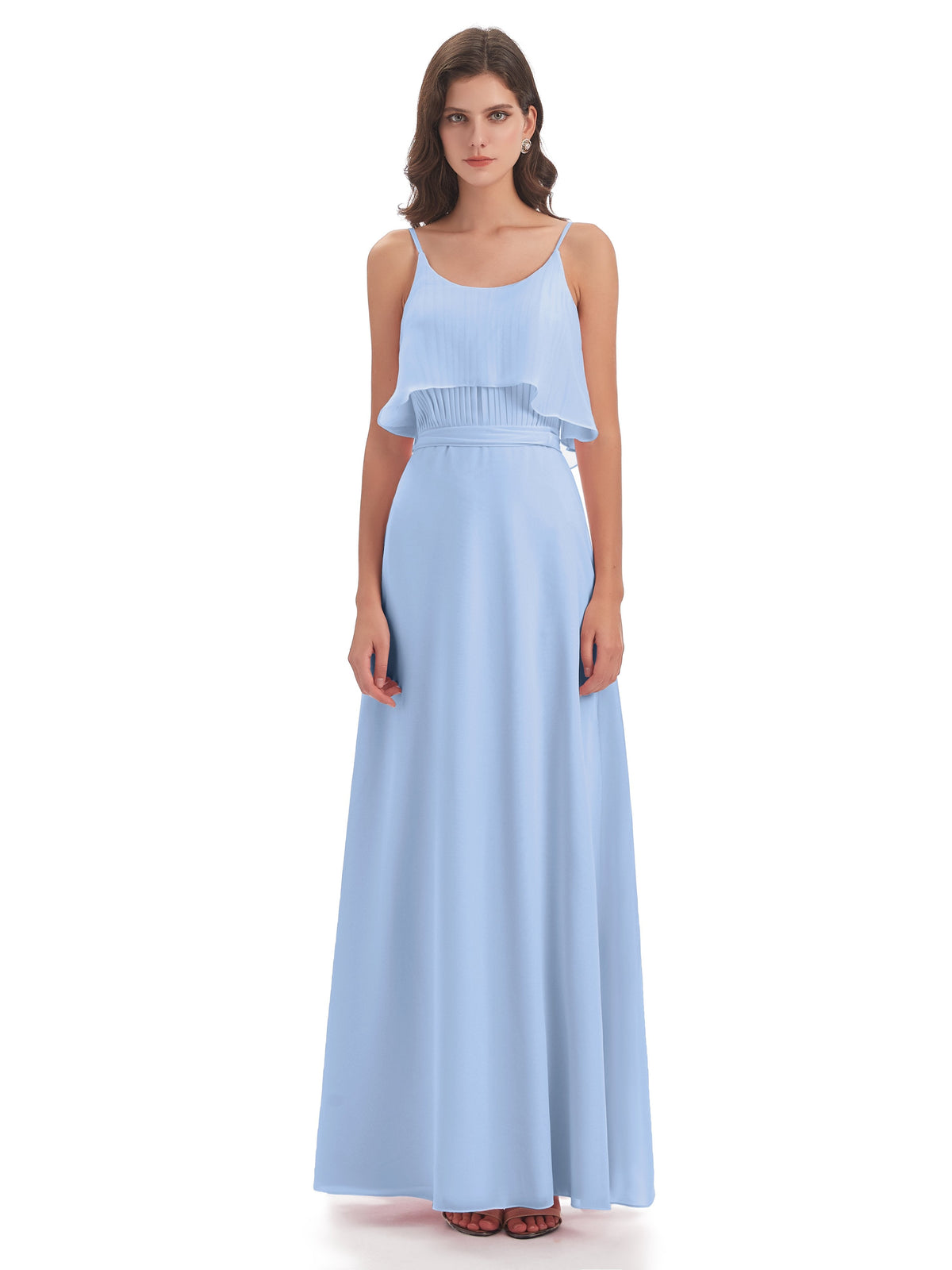 Vada Sheath-Column Floor Length Spaghetti Straps Chiffon Long Bridesmaid Dresses