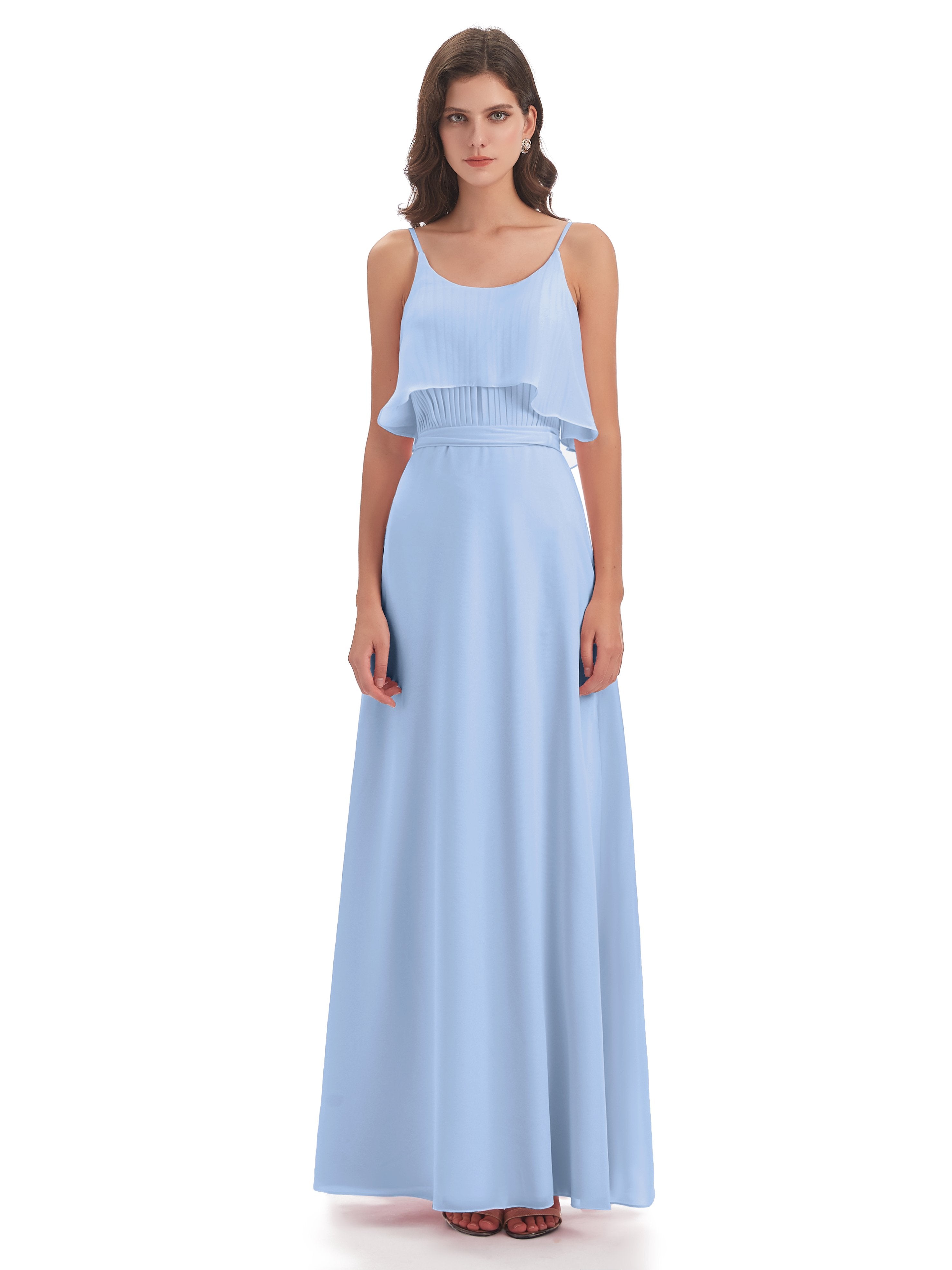 Vada Sheath-Column Floor Length Spaghetti Straps Chiffon Long Bridesmaid Dresses