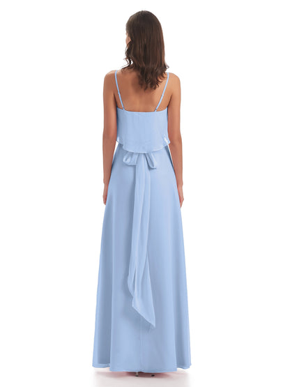 Vada Sheath-Column Floor Length Spaghetti Straps Chiffon Long Bridesmaid Dresses