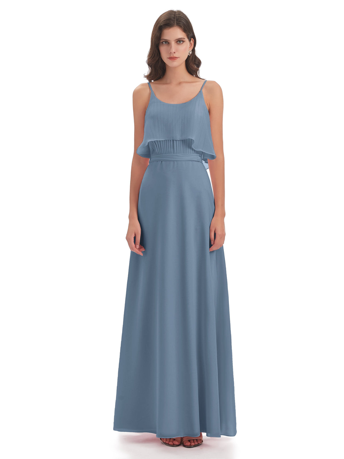 Vada Sheath-Column Floor Length Spaghetti Straps Chiffon Long Bridesmaid Dresses
