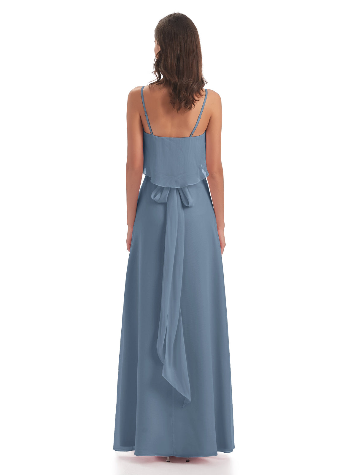 Vada Sheath-Column Floor Length Spaghetti Straps Chiffon Long Bridesmaid Dresses