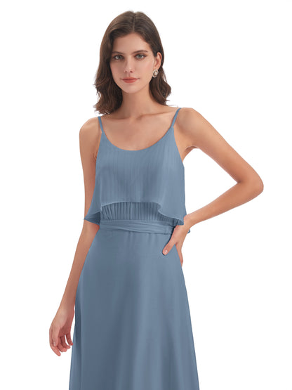 Vada Sheath-Column Floor Length Spaghetti Straps Chiffon Long Bridesmaid Dresses