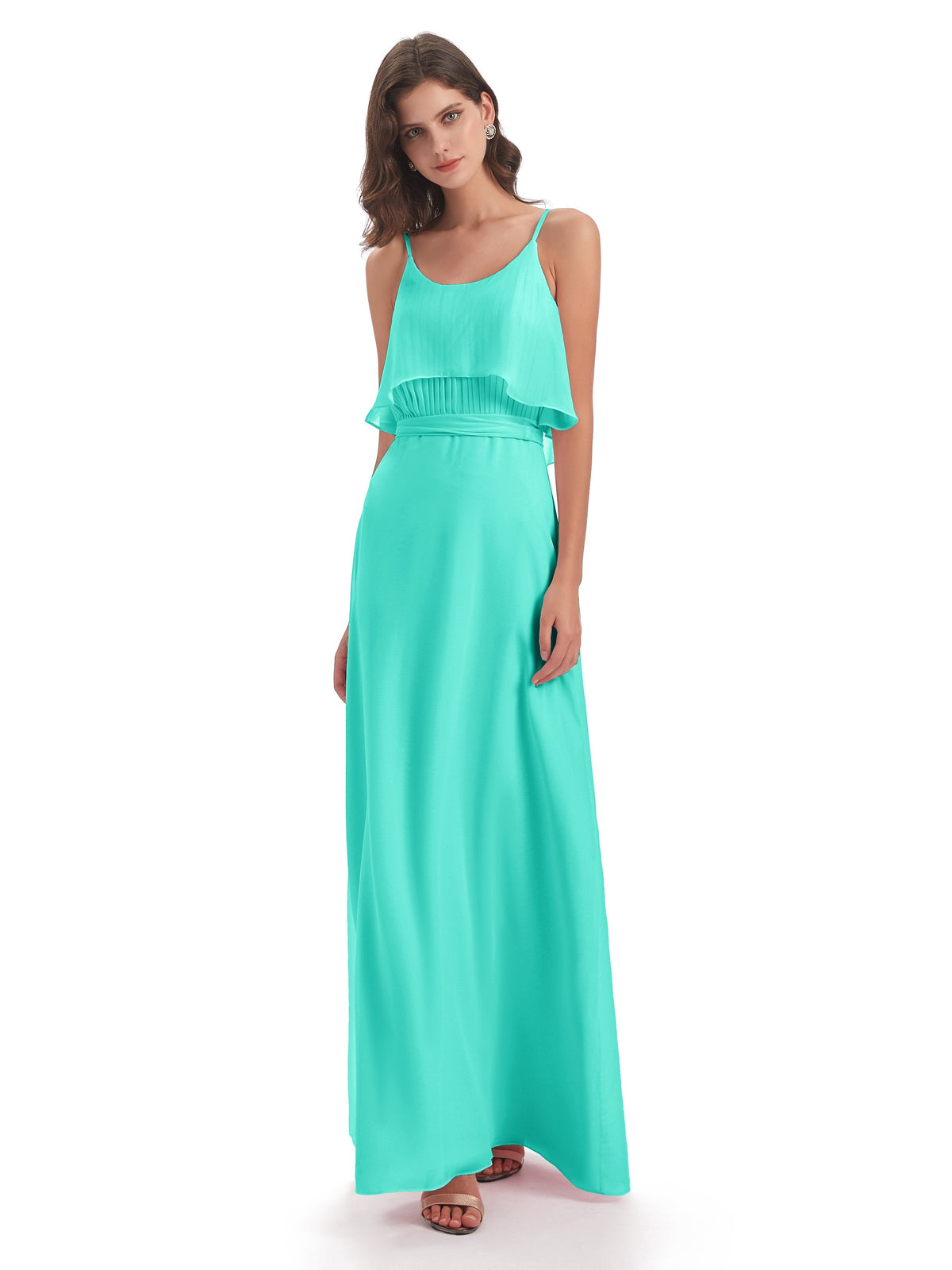 Vada Sheath-Column Floor Length Spaghetti Straps Chiffon Long Bridesmaid Dresses