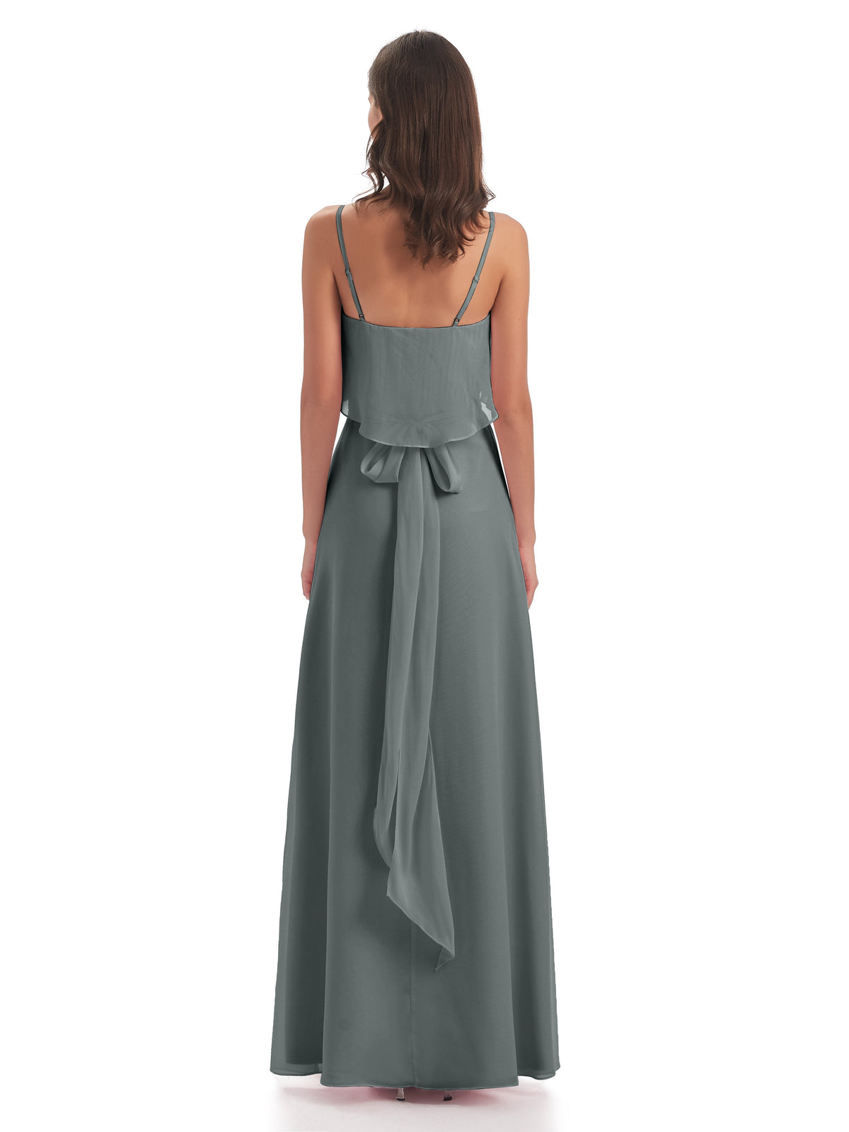Vada Sheath-Column Floor Length Spaghetti Straps Chiffon Long Bridesmaid Dresses