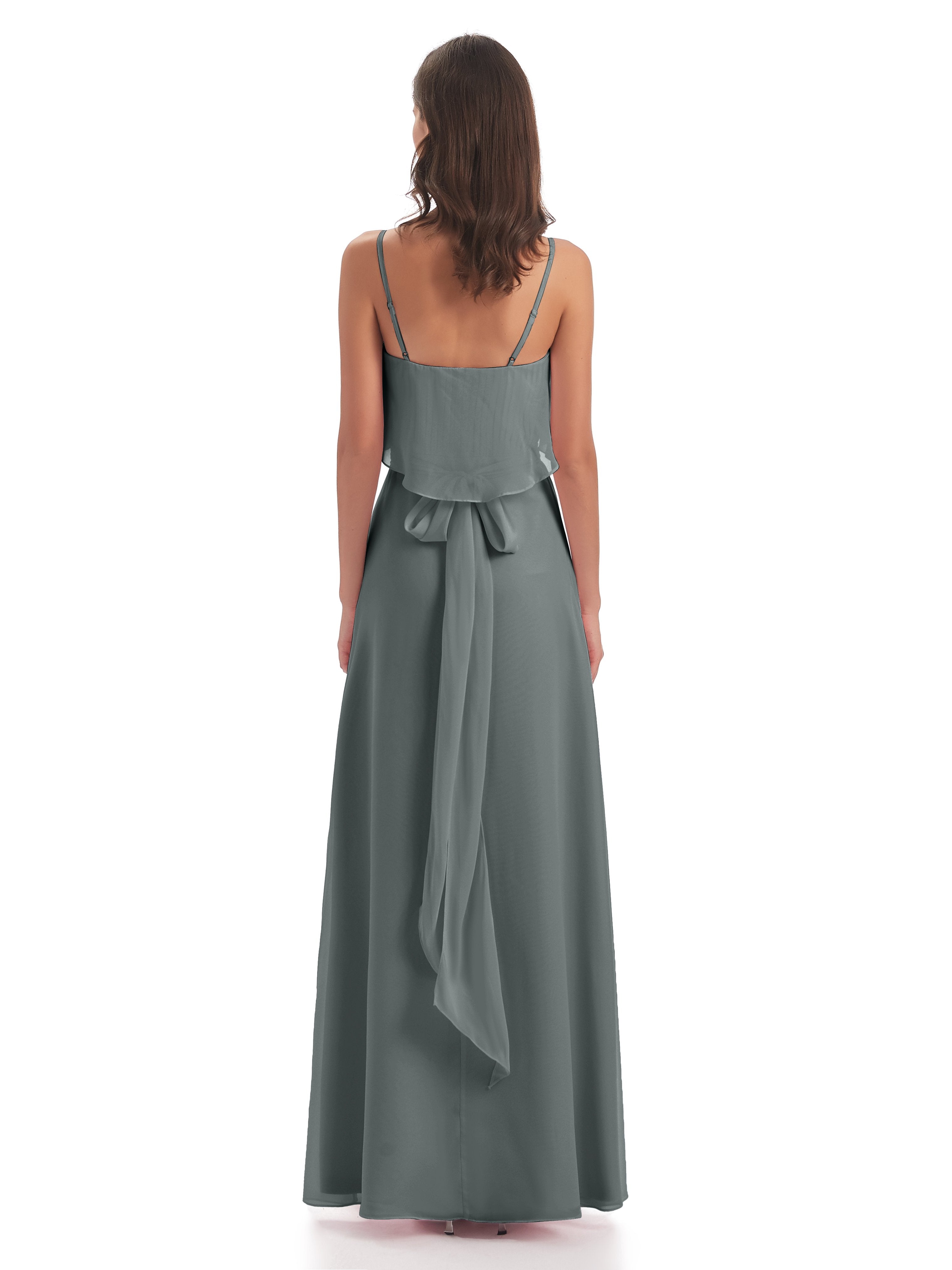 Vada Sheath-Column Floor Length Spaghetti Straps Chiffon Long Bridesmaid Dresses