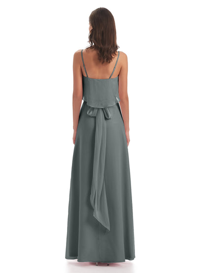 Vada Sheath-Column Floor Length Spaghetti Straps Chiffon Long Bridesmaid Dresses
