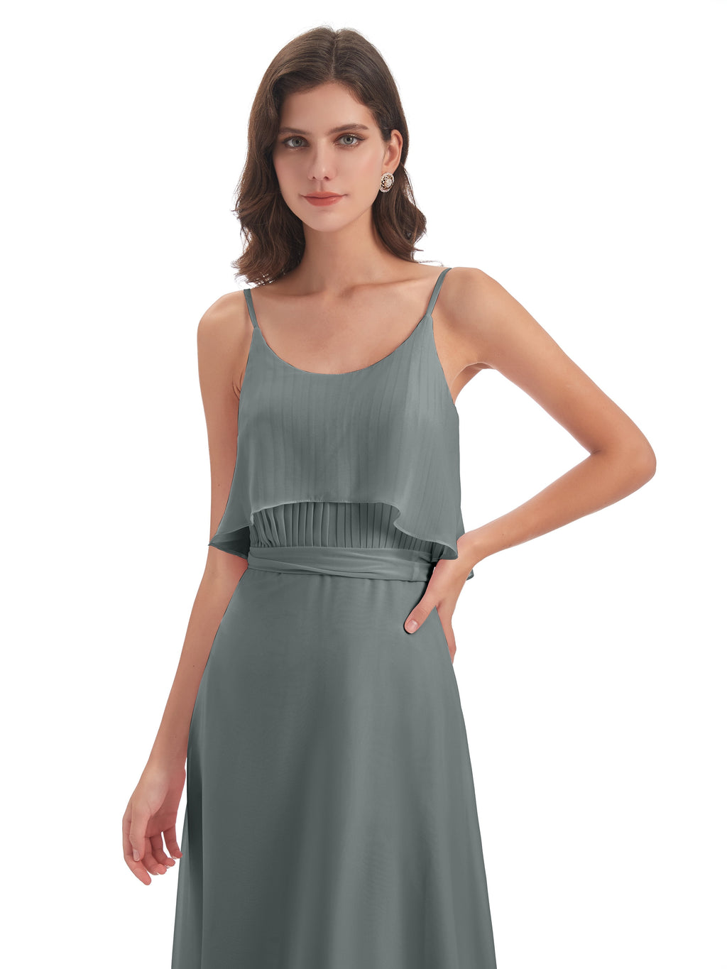 Vada Sheath-Column Floor Length Spaghetti Straps Chiffon Long Bridesmaid Dresses
