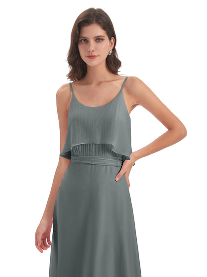 Vada Sheath-Column Floor Length Spaghetti Straps Chiffon Long Bridesmaid Dresses