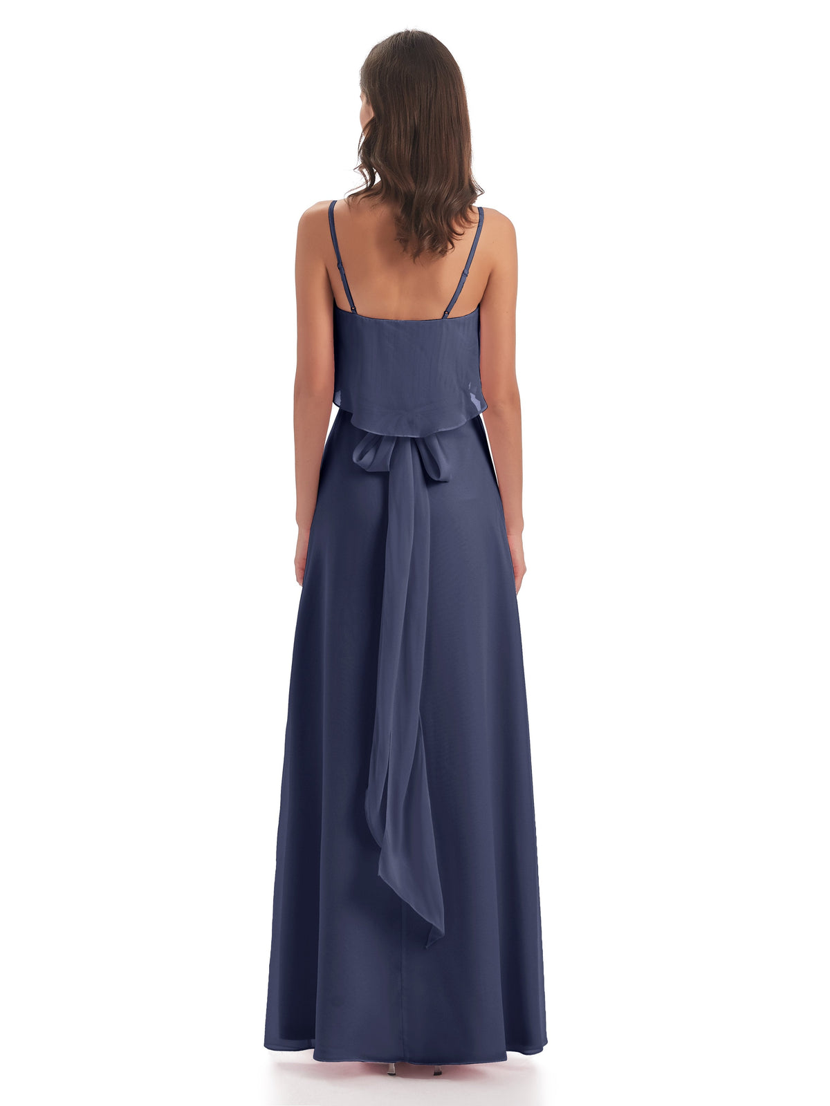 Vada Sheath-Column Floor Length Spaghetti Straps Chiffon Long Bridesmaid Dresses