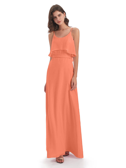 Vada Sheath-Column Floor Length Spaghetti Straps Chiffon Long Bridesmaid Dresses