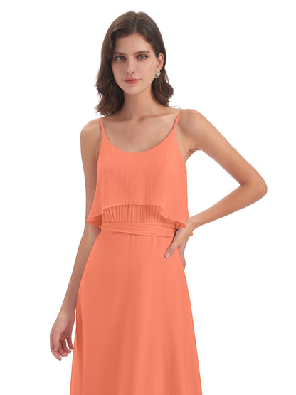 Vada Sheath-Column Floor Length Spaghetti Straps Chiffon Long Bridesmaid Dresses