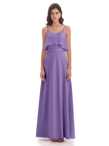 Vada Sheath-Column Floor Length Spaghetti Straps Chiffon Long Bridesmaid Dresses