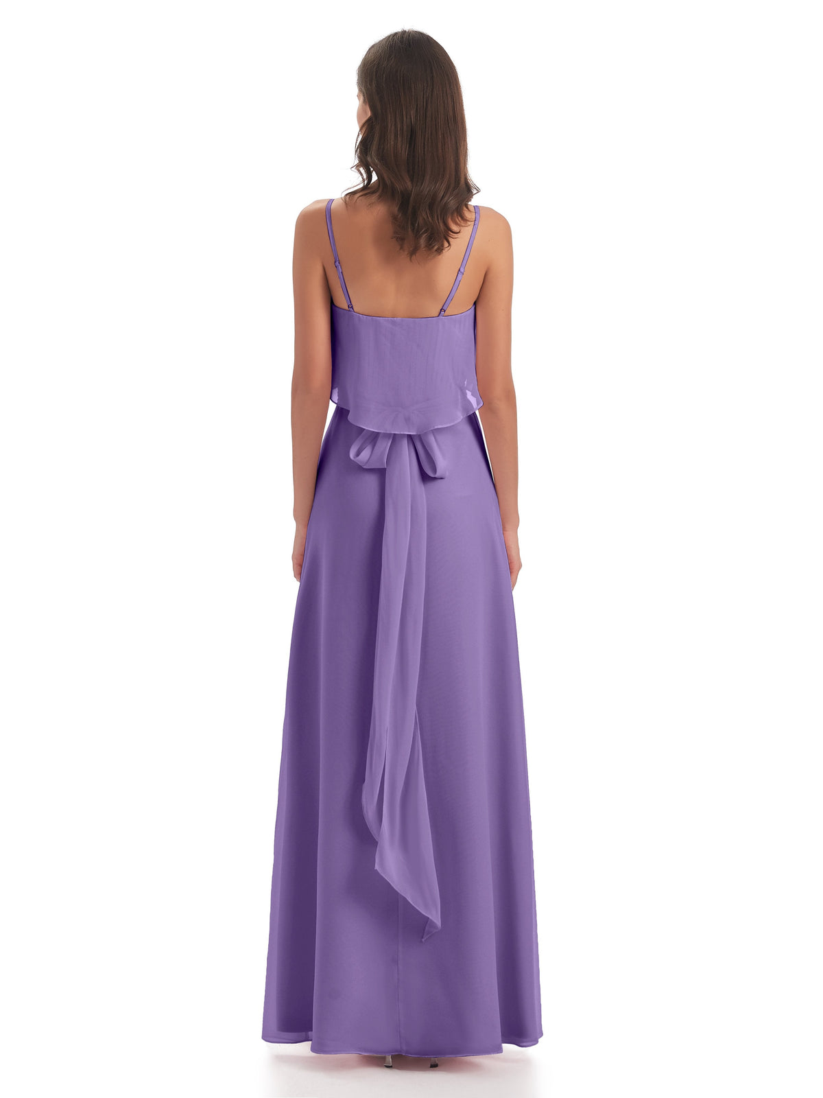 Vada Sheath-Column Floor Length Spaghetti Straps Chiffon Long Bridesmaid Dresses