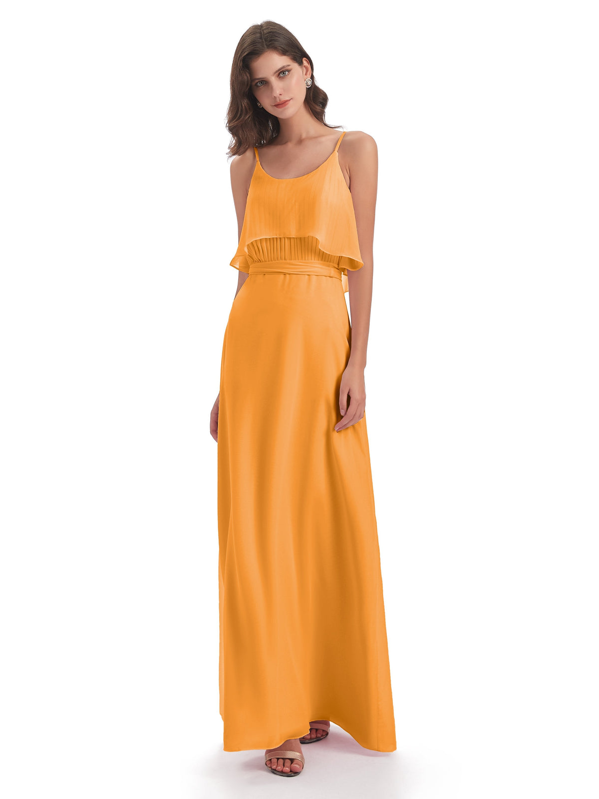 Vada Sheath-Column Floor Length Spaghetti Straps Chiffon Long Bridesmaid Dresses