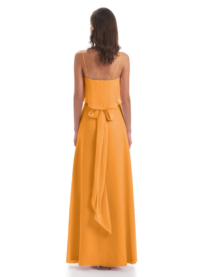 Vada Sheath-Column Floor Length Spaghetti Straps Chiffon Long Bridesmaid Dresses