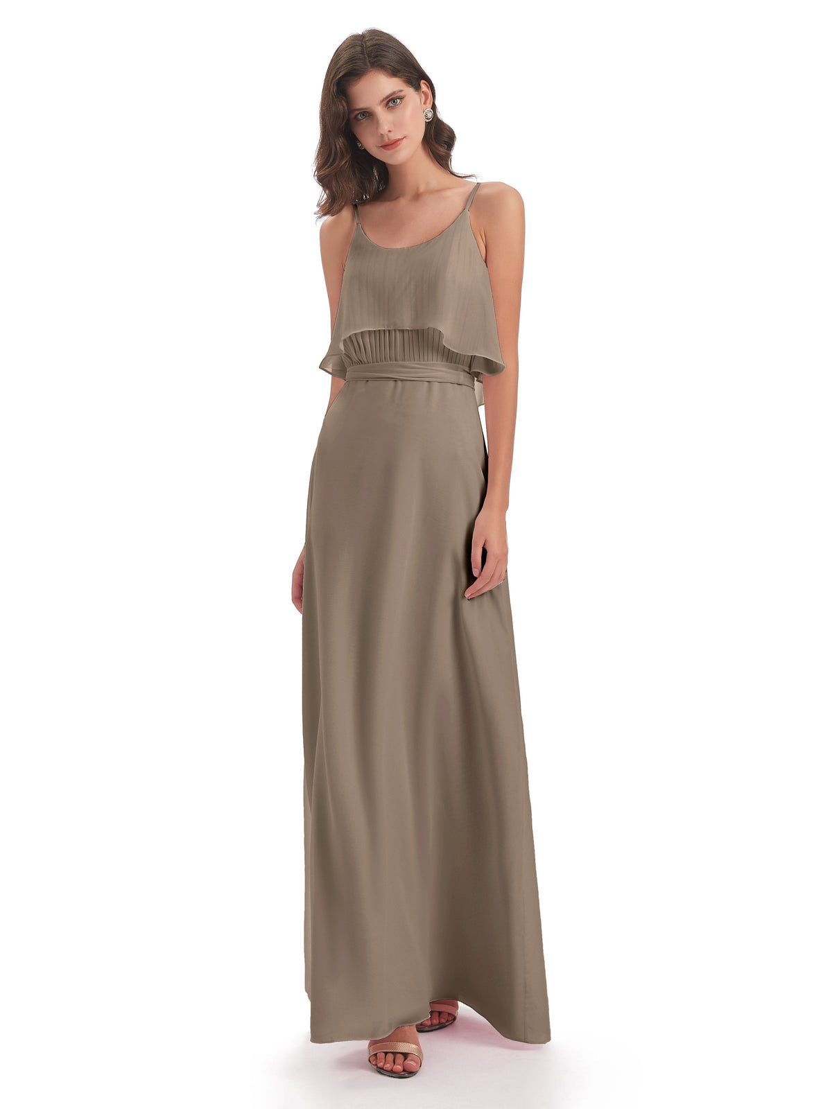 Vada Sheath-Column Floor Length Spaghetti Straps Chiffon Long Bridesmaid Dresses