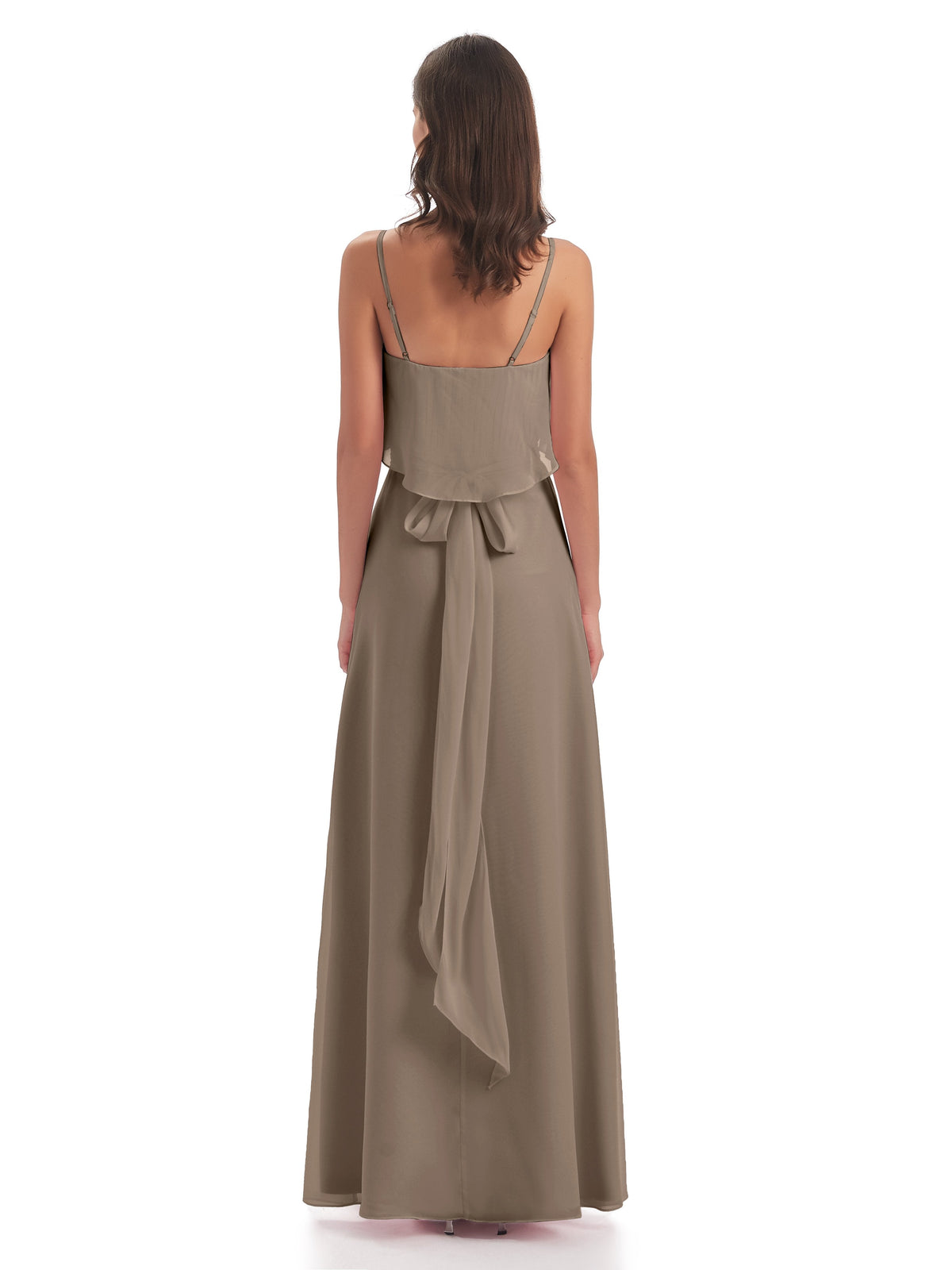 Vada Sheath-Column Floor Length Spaghetti Straps Chiffon Long Bridesmaid Dresses