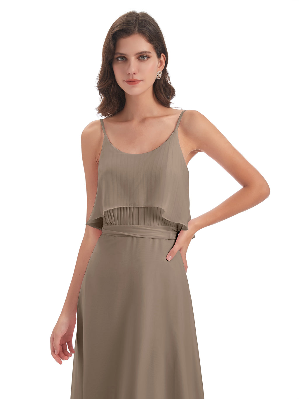 Vada Sheath-Column Floor Length Spaghetti Straps Chiffon Long Bridesmaid Dresses