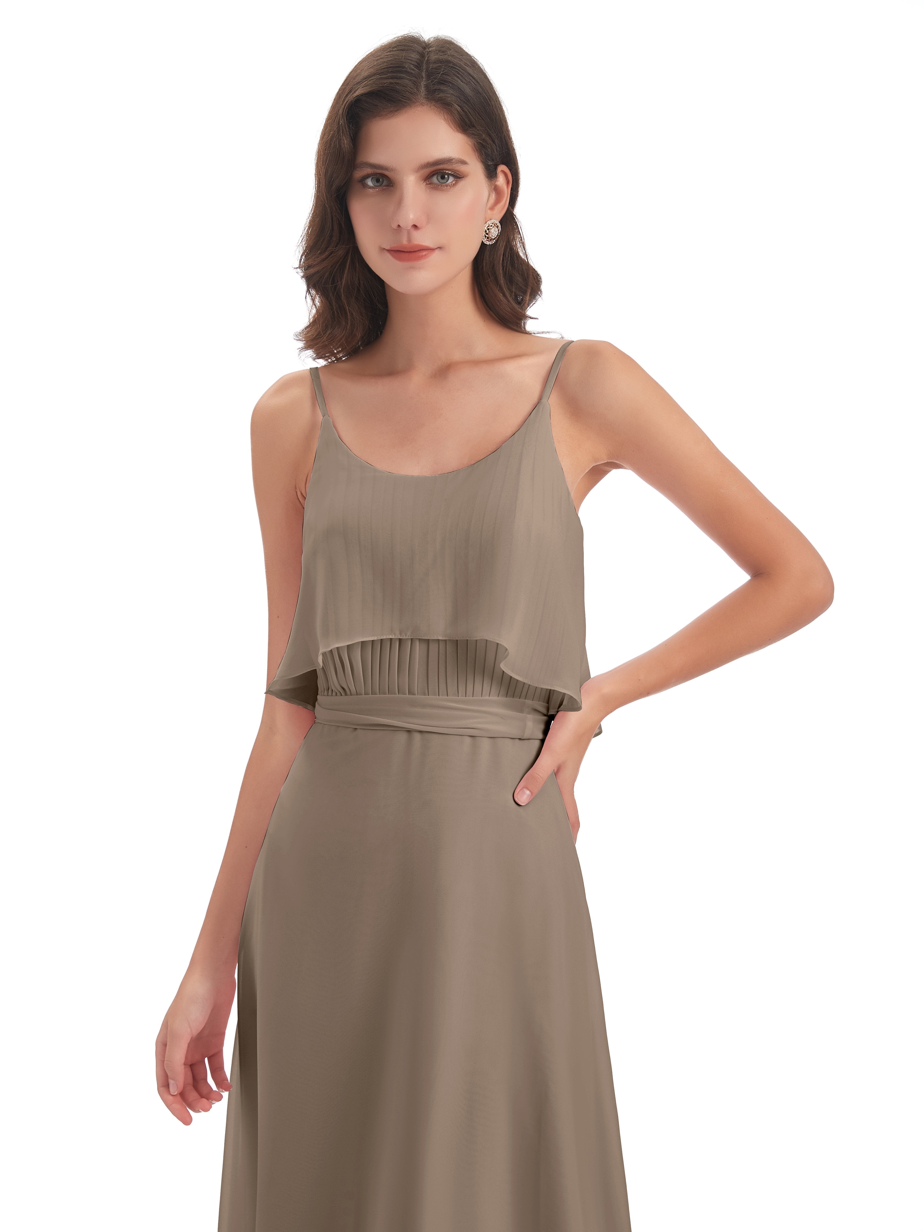Vada Sheath-Column Floor Length Spaghetti Straps Chiffon Long Bridesmaid Dresses