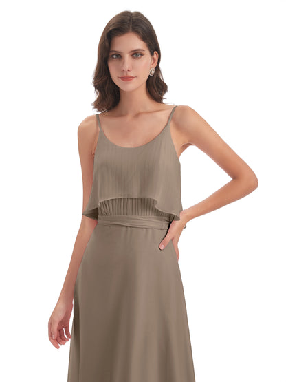 Vada Sheath-Column Floor Length Spaghetti Straps Chiffon Long Bridesmaid Dresses