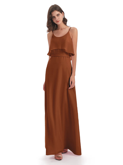 Vada Sheath-Column Floor Length Spaghetti Straps Chiffon Long Bridesmaid Dresses