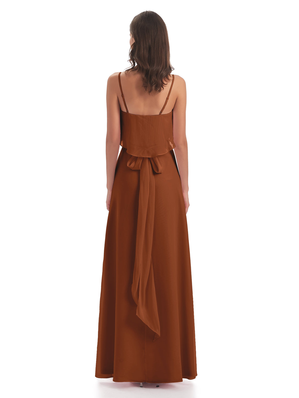 Vada Sheath-Column Floor Length Spaghetti Straps Chiffon Long Bridesmaid Dresses
