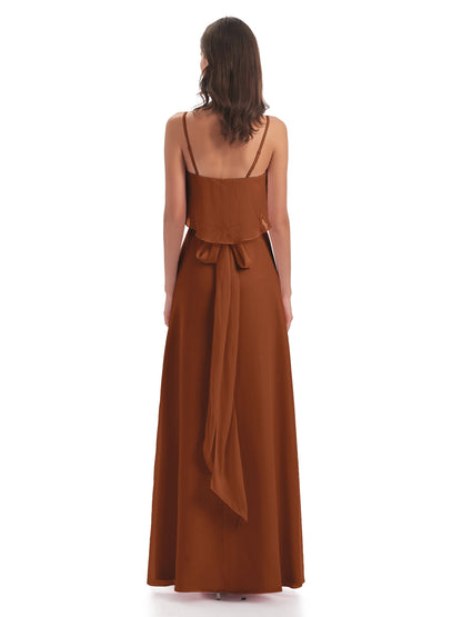 Vada Sheath-Column Floor Length Spaghetti Straps Chiffon Long Bridesmaid Dresses