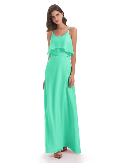 Vada Sheath-Column Floor Length Spaghetti Straps Chiffon Long Bridesmaid Dresses