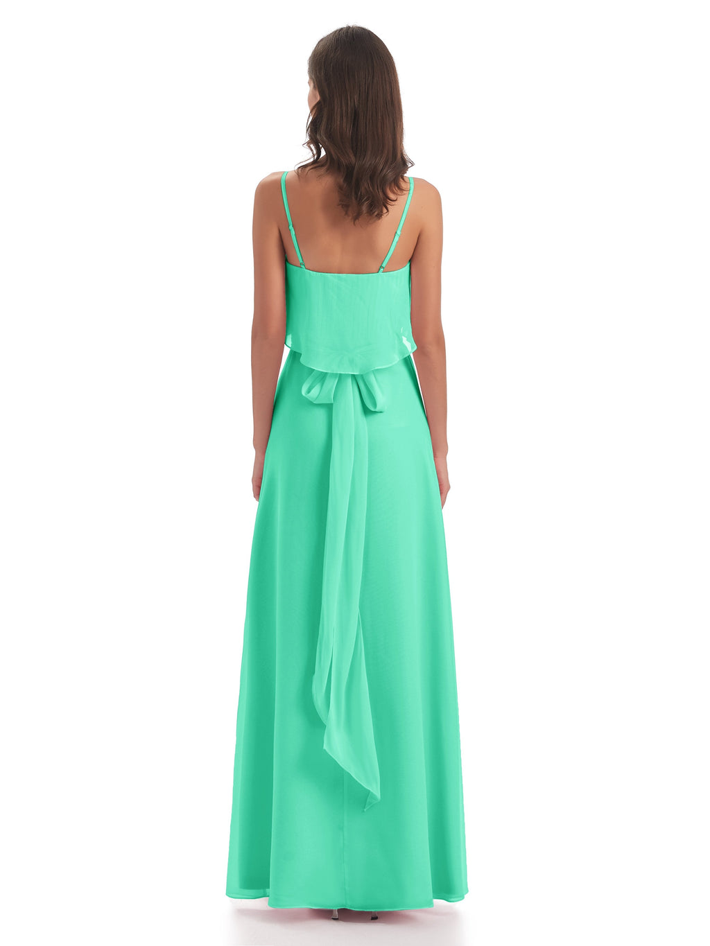 Vada Sheath-Column Floor Length Spaghetti Straps Chiffon Long Bridesmaid Dresses