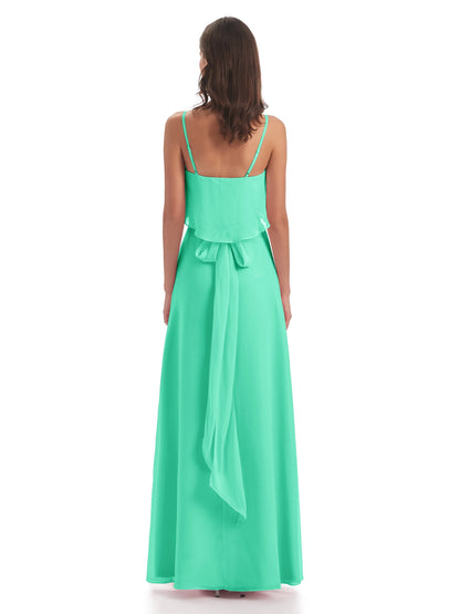 Vada Sheath-Column Floor Length Spaghetti Straps Chiffon Long Bridesmaid Dresses