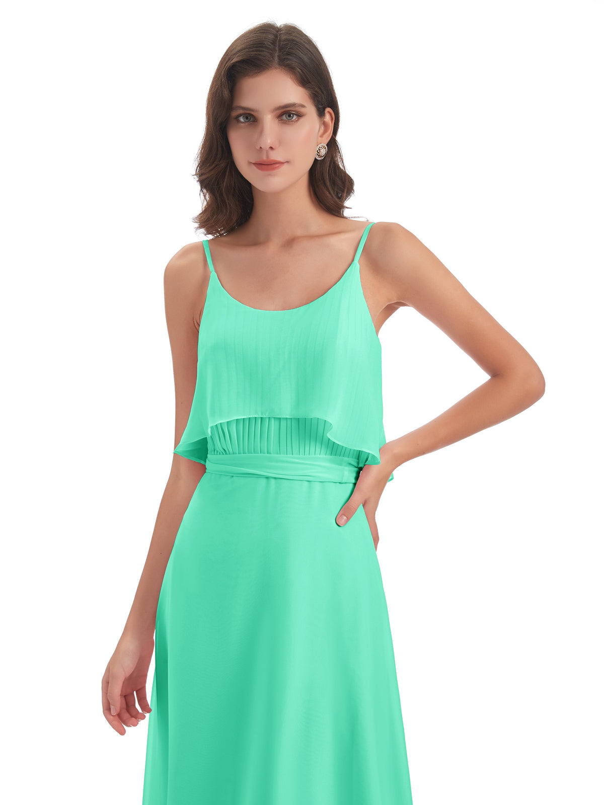 Vada Sheath-Column Floor Length Spaghetti Straps Chiffon Long Bridesmaid Dresses
