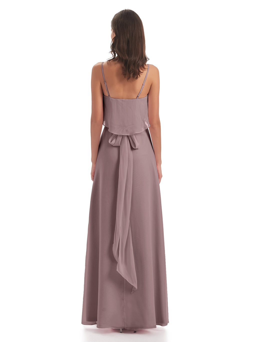 Vada Sheath-Column Floor Length Spaghetti Straps Chiffon Long Bridesmaid Dresses