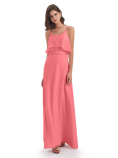 Vada Sheath-Column Floor Length Spaghetti Straps Chiffon Long Bridesmaid Dresses
