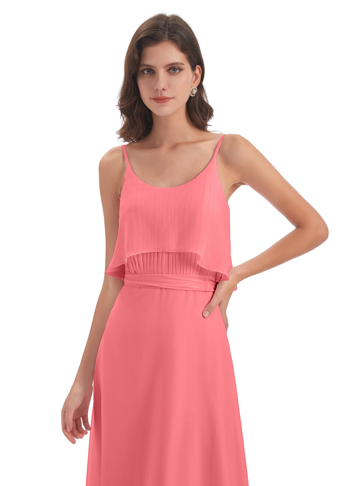 Vada Sheath-Column Floor Length Spaghetti Straps Chiffon Long Bridesmaid Dresses