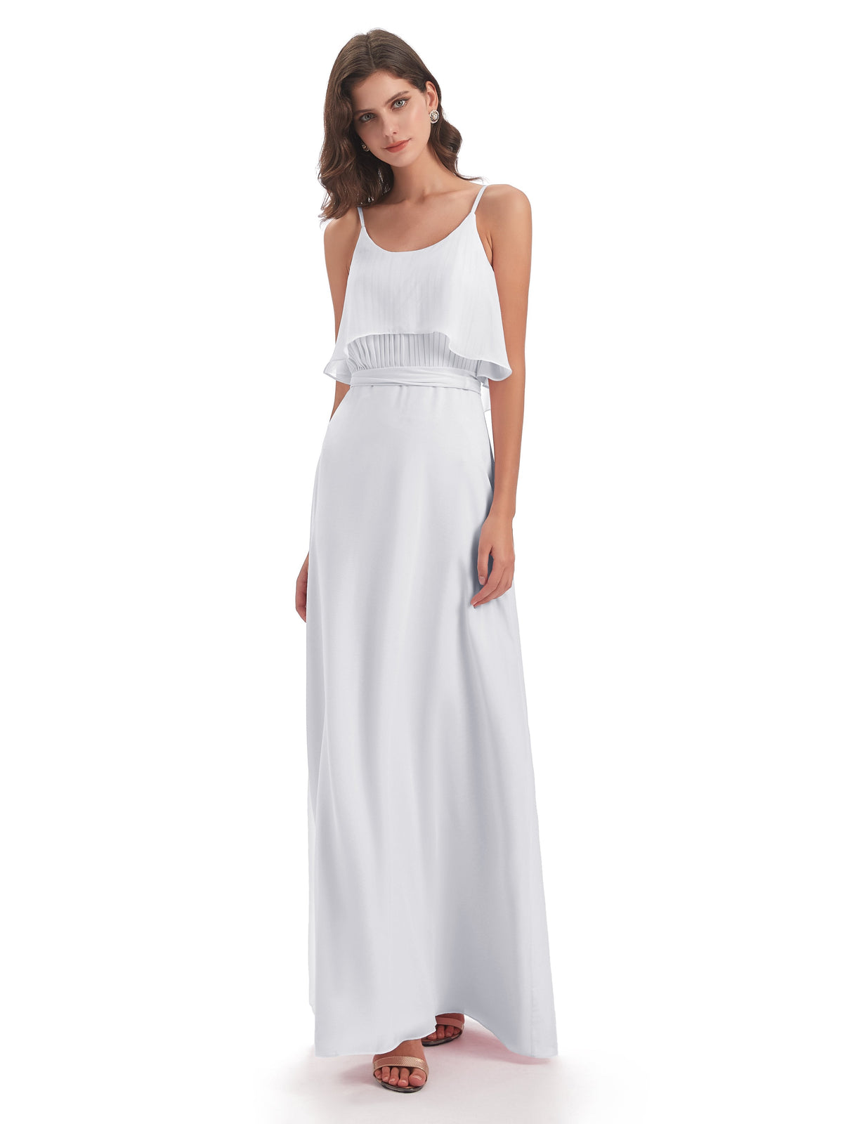 Vada Sheath-Column Floor Length Spaghetti Straps Chiffon Long Bridesmaid Dresses