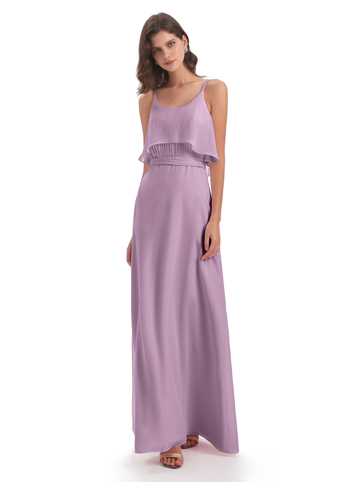 Vada Sheath-Column Floor Length Spaghetti Straps Chiffon Long Bridesmaid Dresses