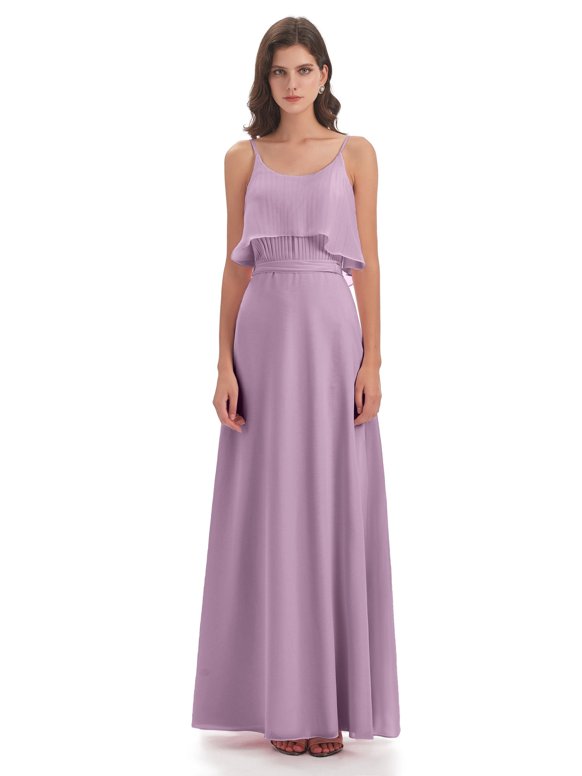 Vada Sheath-Column Floor Length Spaghetti Straps Chiffon Long Bridesmaid Dresses