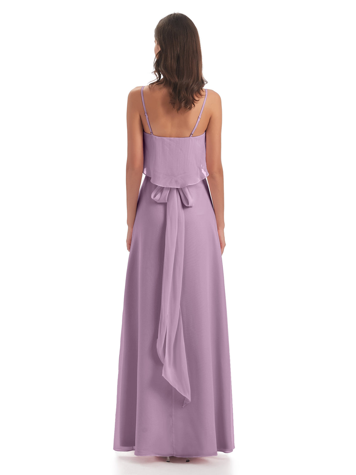 Vada Sheath-Column Floor Length Spaghetti Straps Chiffon Long Bridesmaid Dresses