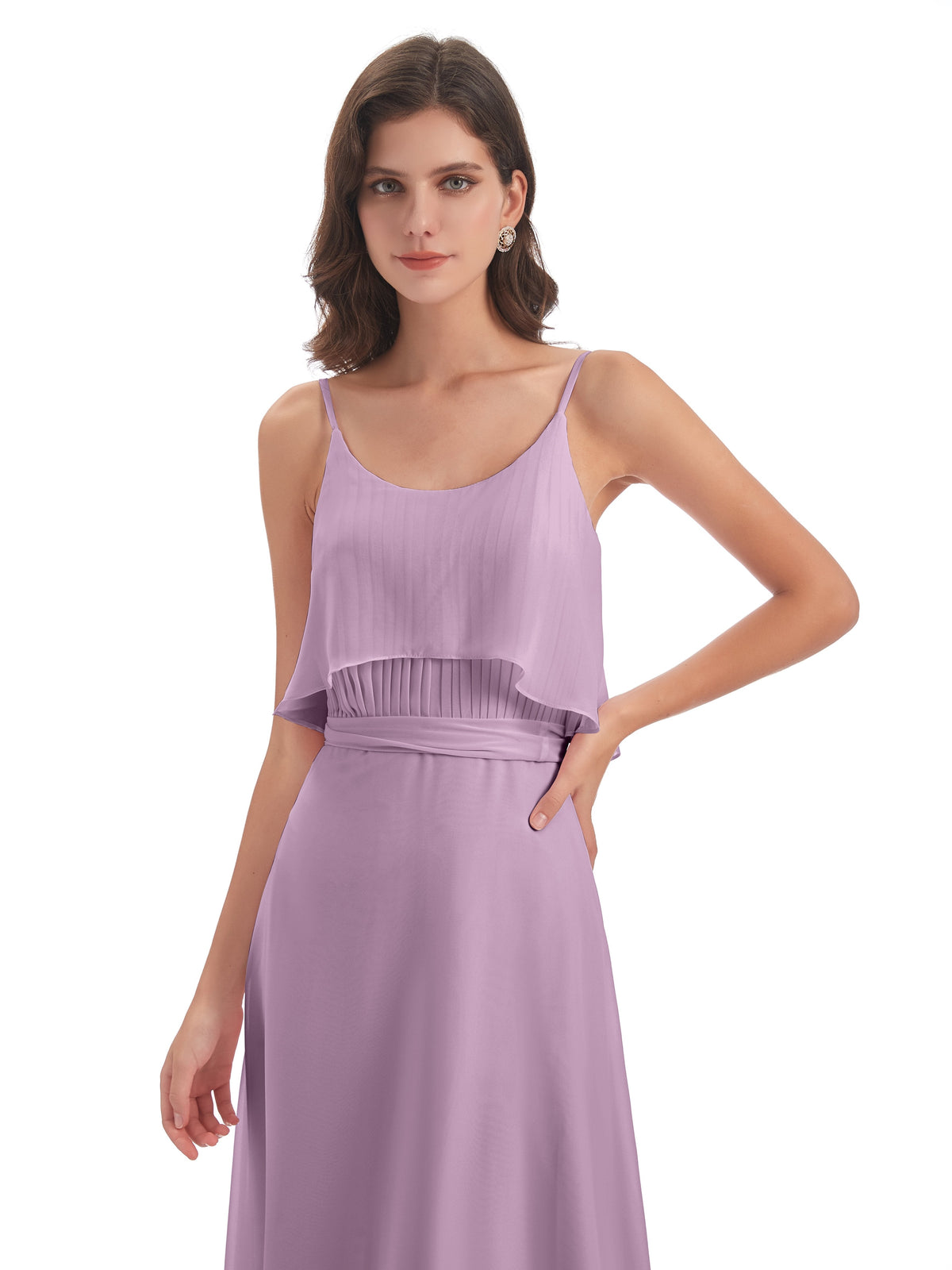 Vada Sheath-Column Floor Length Spaghetti Straps Chiffon Long Bridesmaid Dresses
