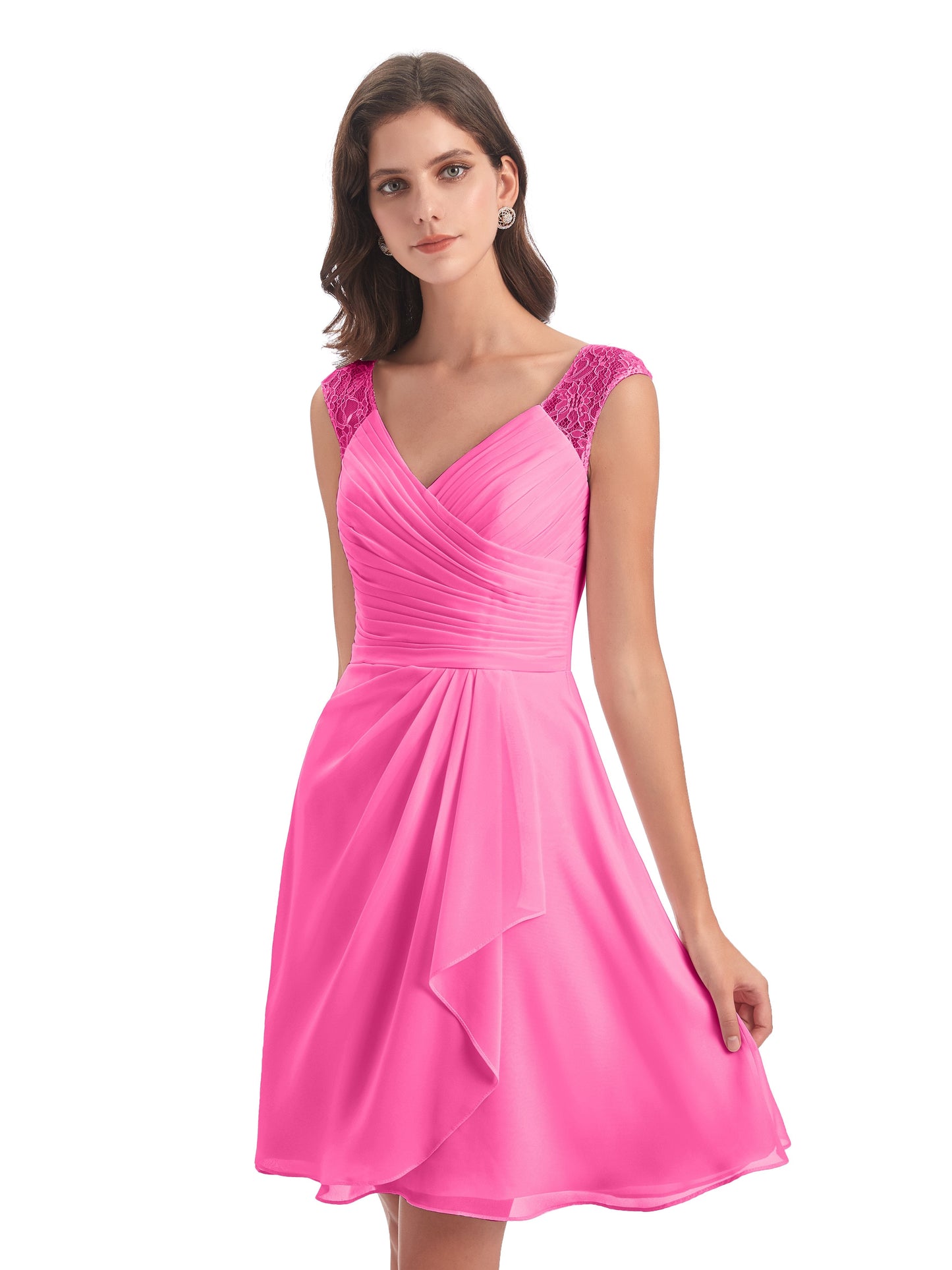 Zendaya Knee Length V-neck Chiffon Bridesmaid Dresses