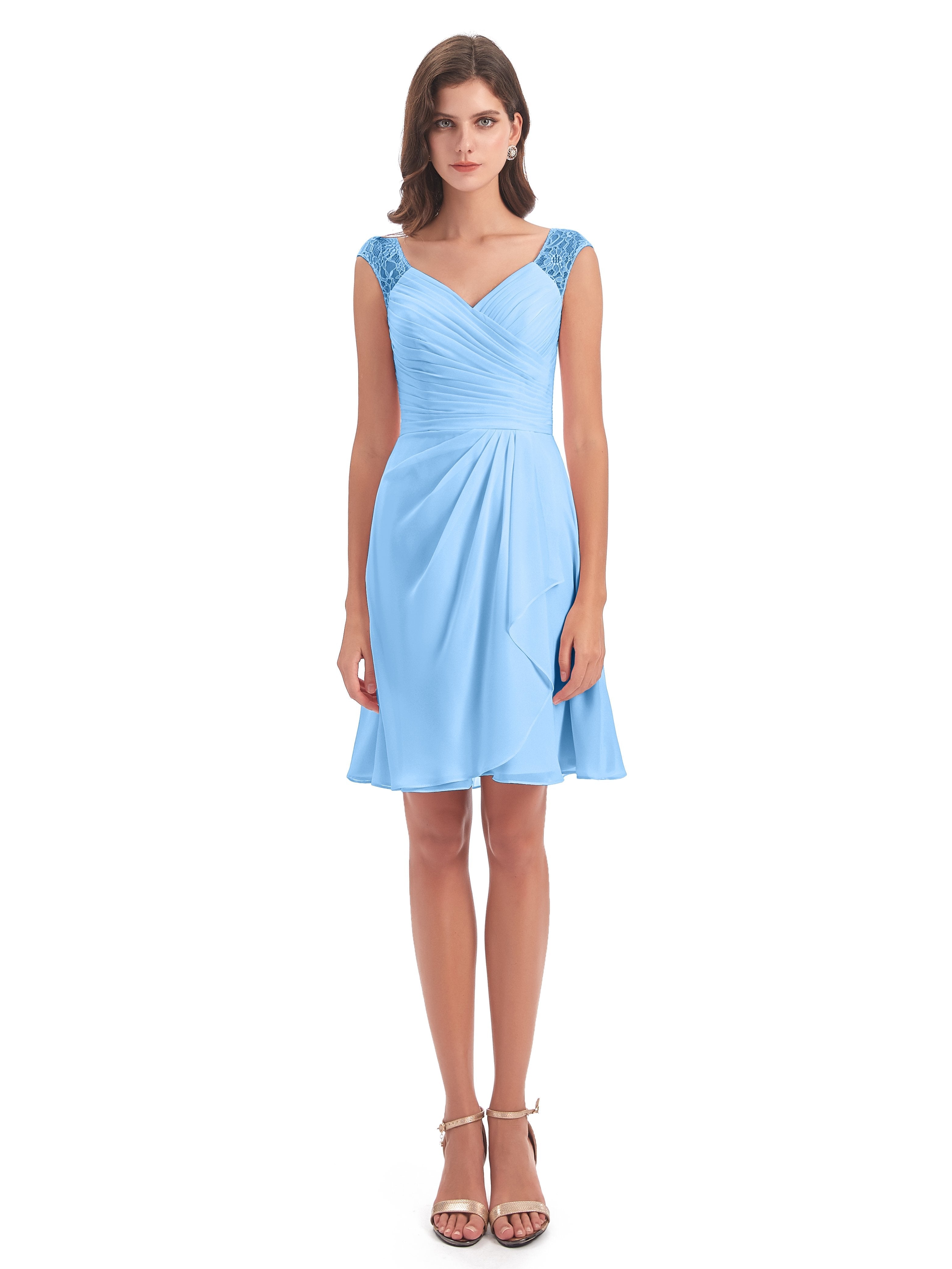 Zendaya Knee Length V-neck Chiffon Bridesmaid Dresses