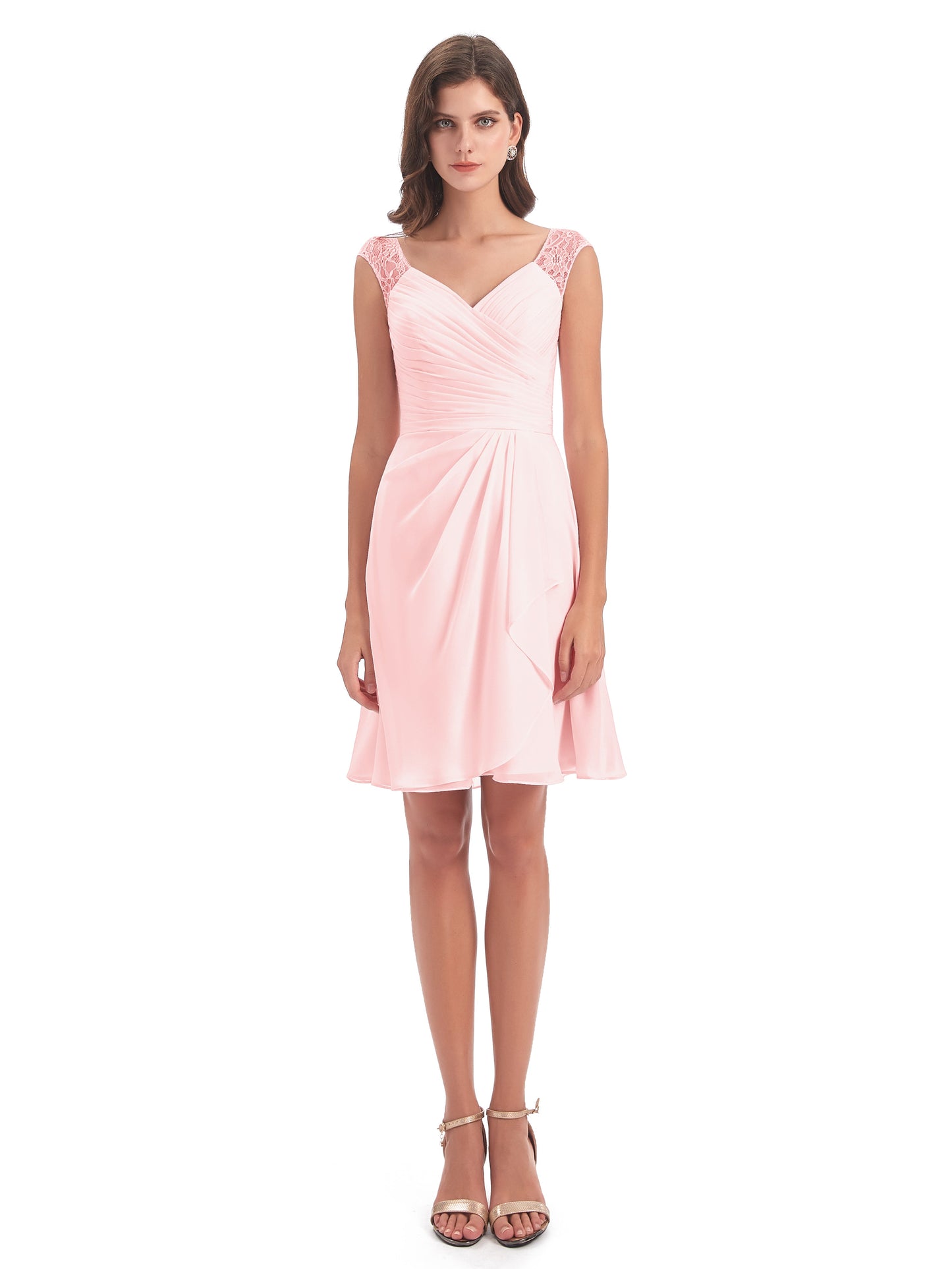 Zendaya Knee Length V-neck Chiffon Bridesmaid Dresses