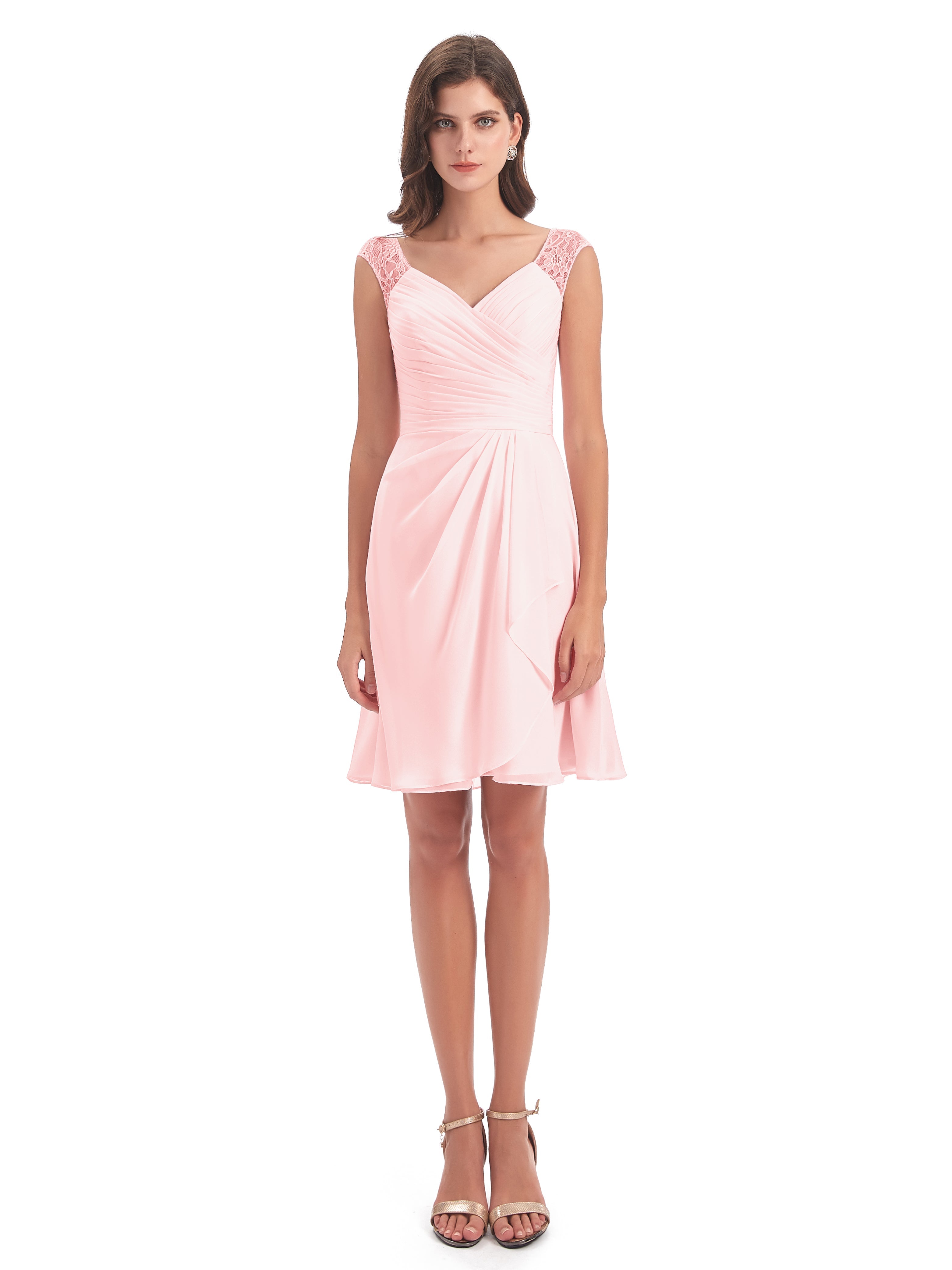 Zendaya Knee Length V-neck Chiffon Bridesmaid Dresses