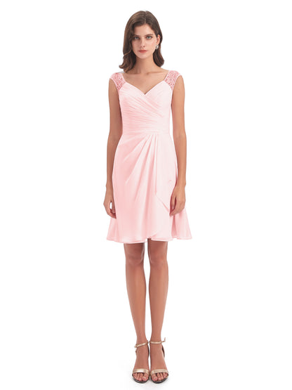 Zendaya Knee Length V-neck Chiffon Bridesmaid Dresses