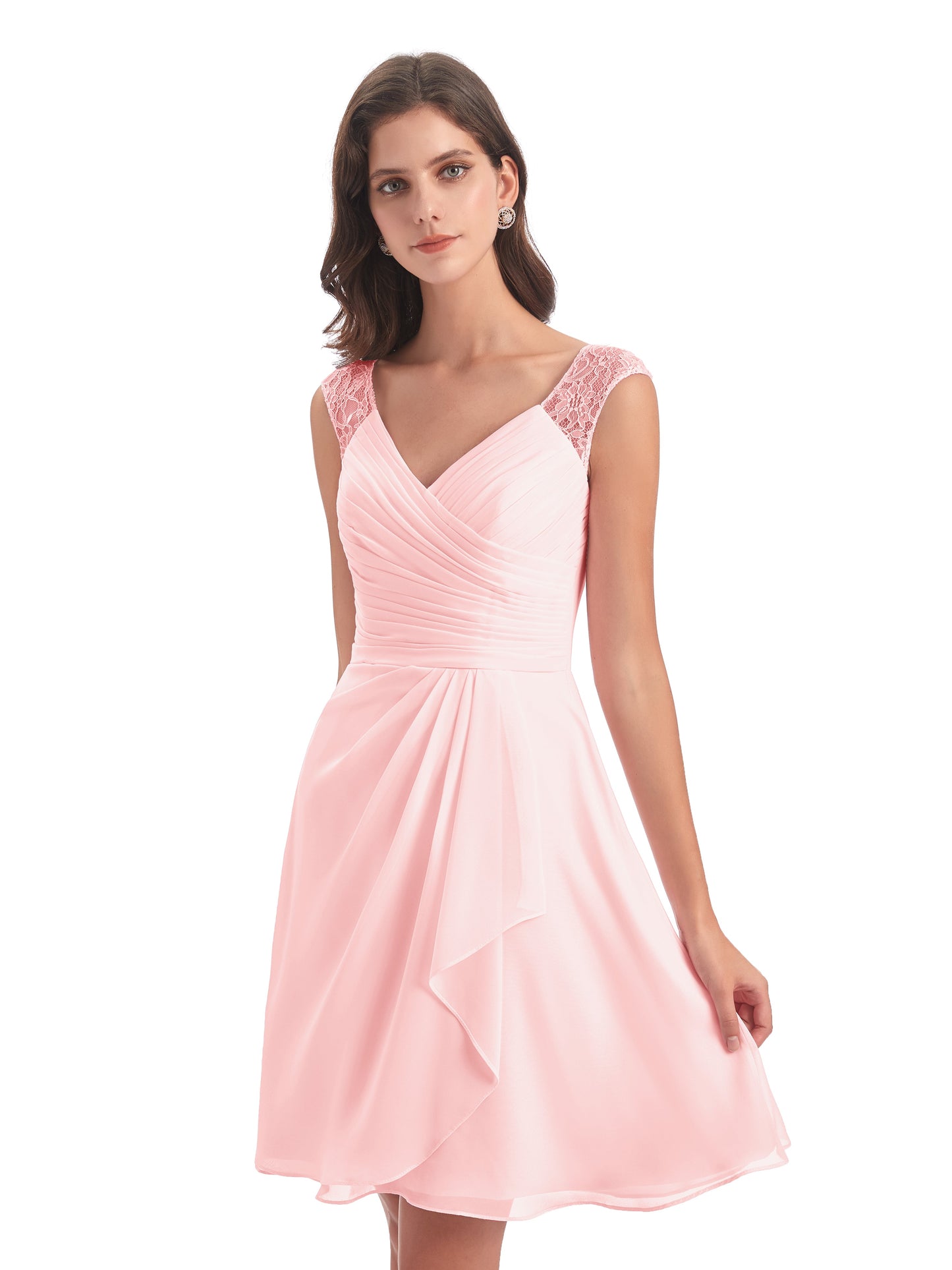 Zendaya Knee Length V-neck Chiffon Bridesmaid Dresses