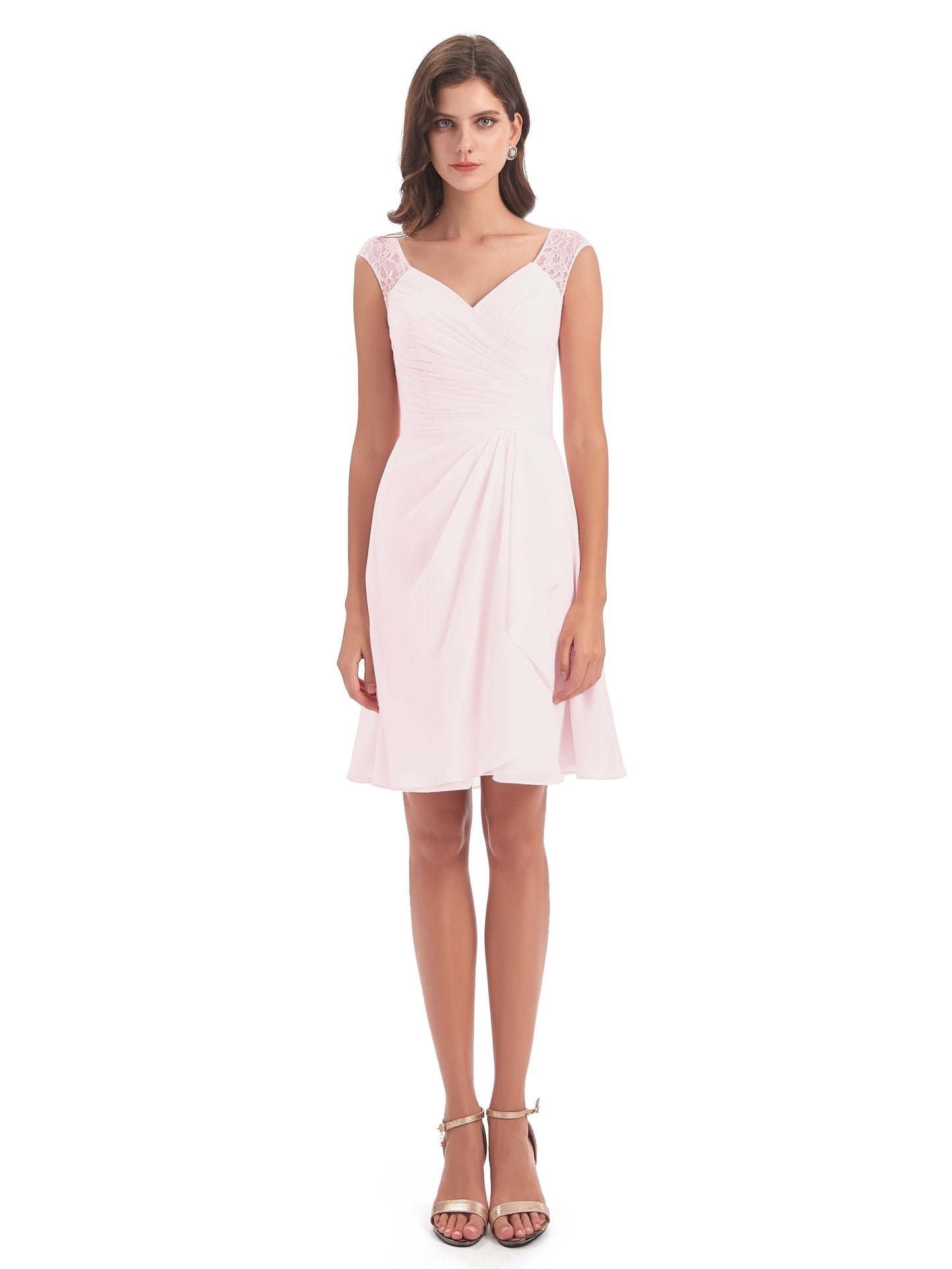 Zendaya Knee Length V-neck Chiffon Bridesmaid Dresses