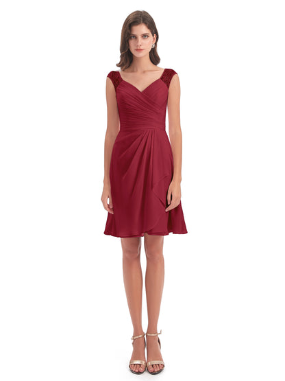 Zendaya Knee Length V-neck Chiffon Bridesmaid Dresses