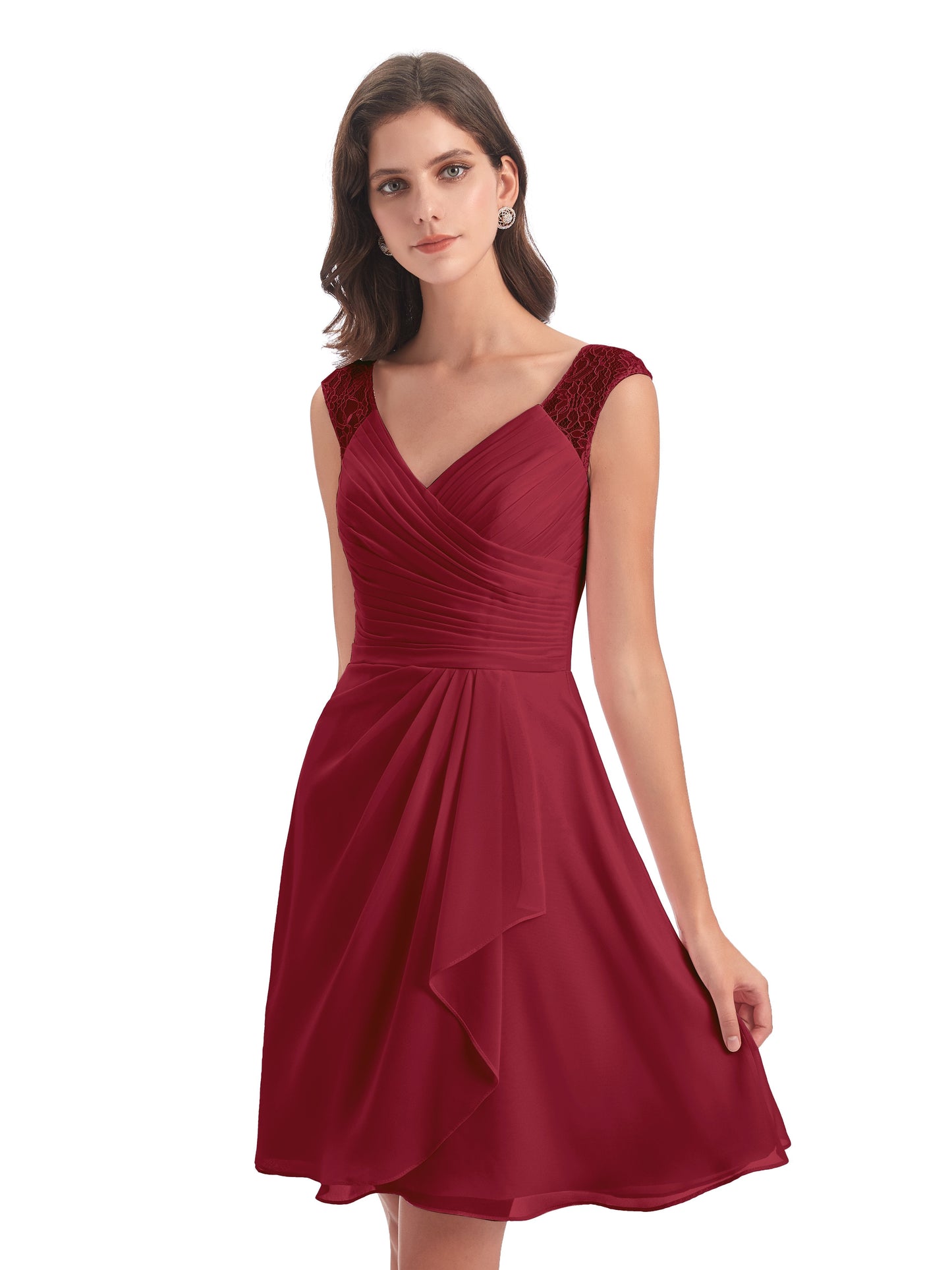 Zendaya Knee Length V-neck Chiffon Bridesmaid Dresses