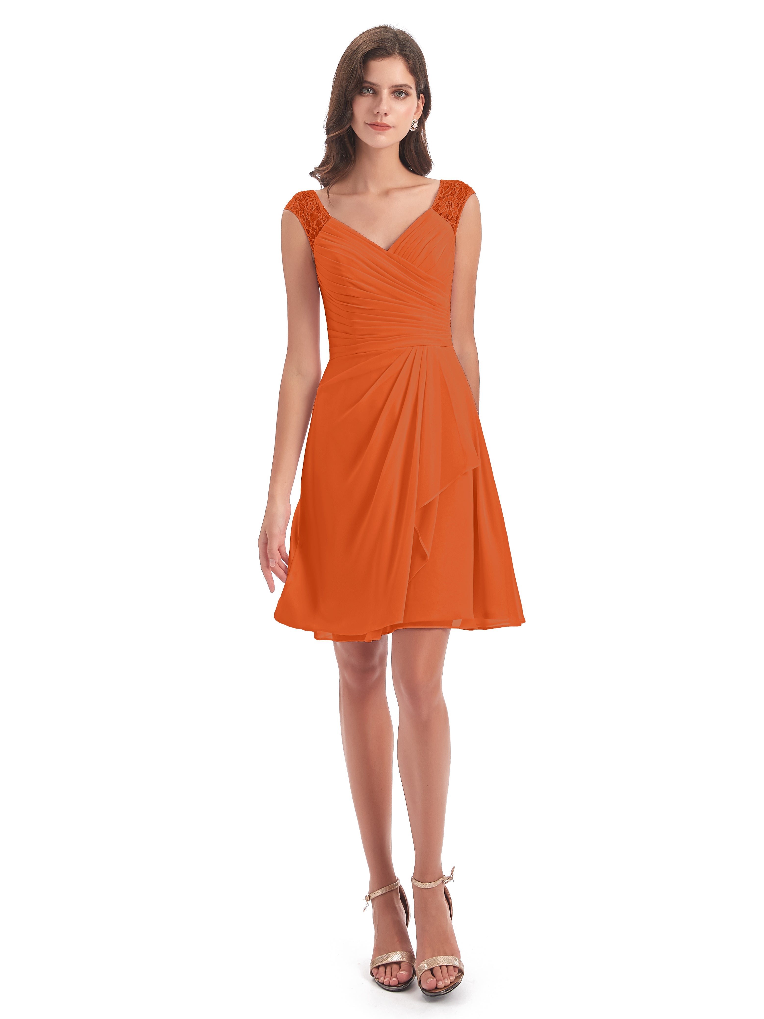 Zendaya Knee Length V-neck Chiffon Bridesmaid Dresses