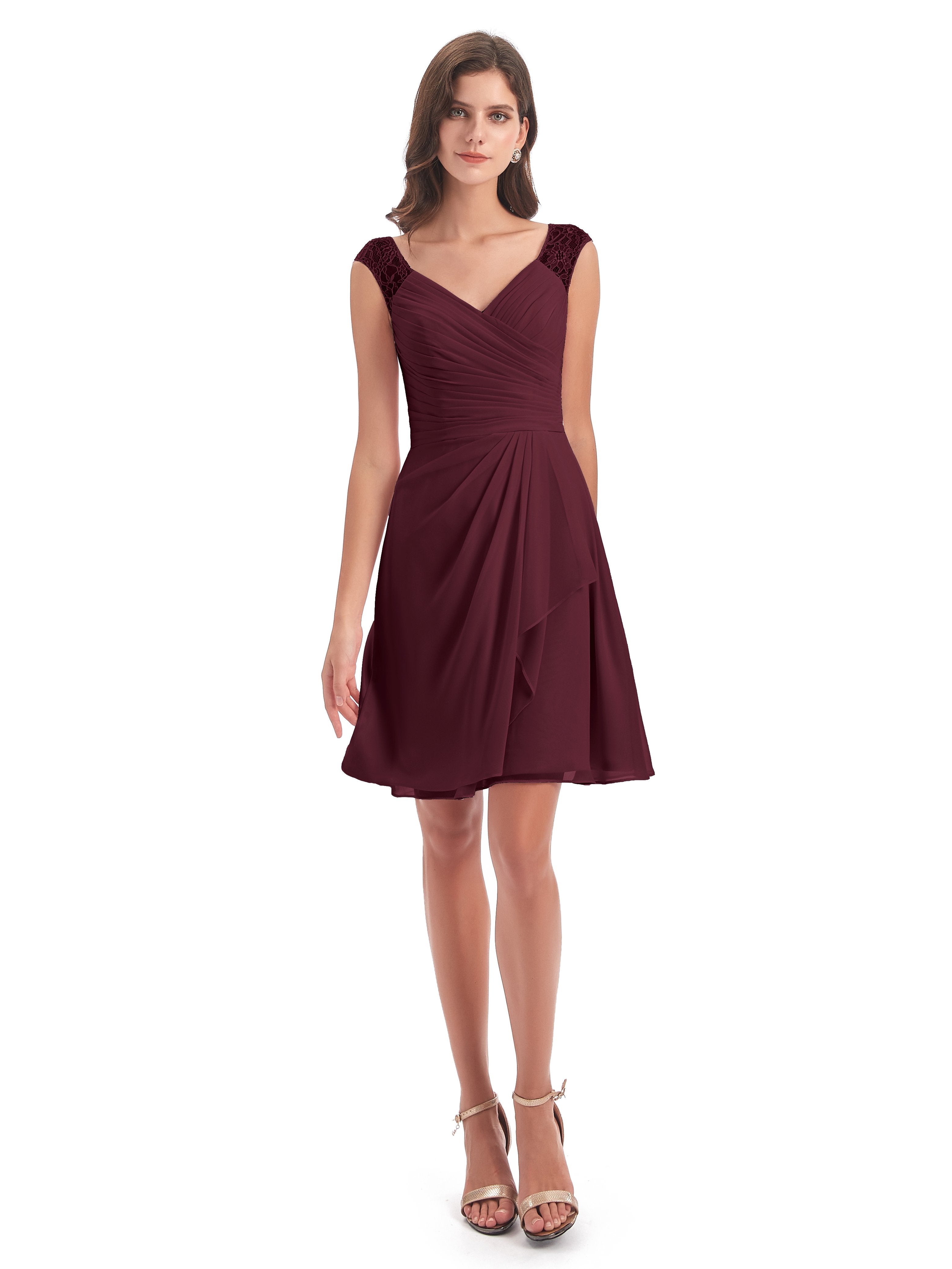Zendaya Knee Length V-neck Chiffon Bridesmaid Dresses